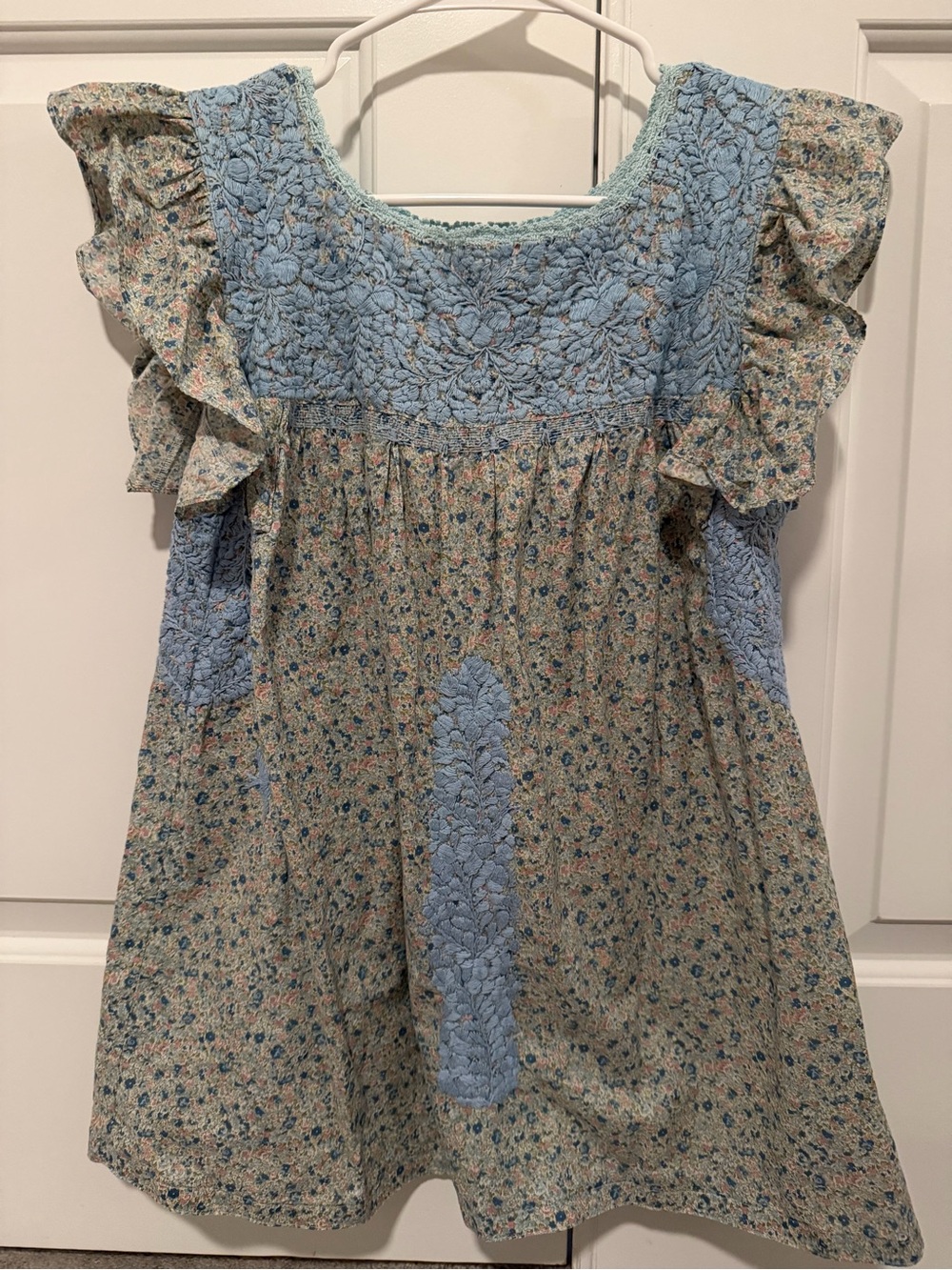 Mi Golondrina Blue Floral Embroidered Soledad Blouse Sz S